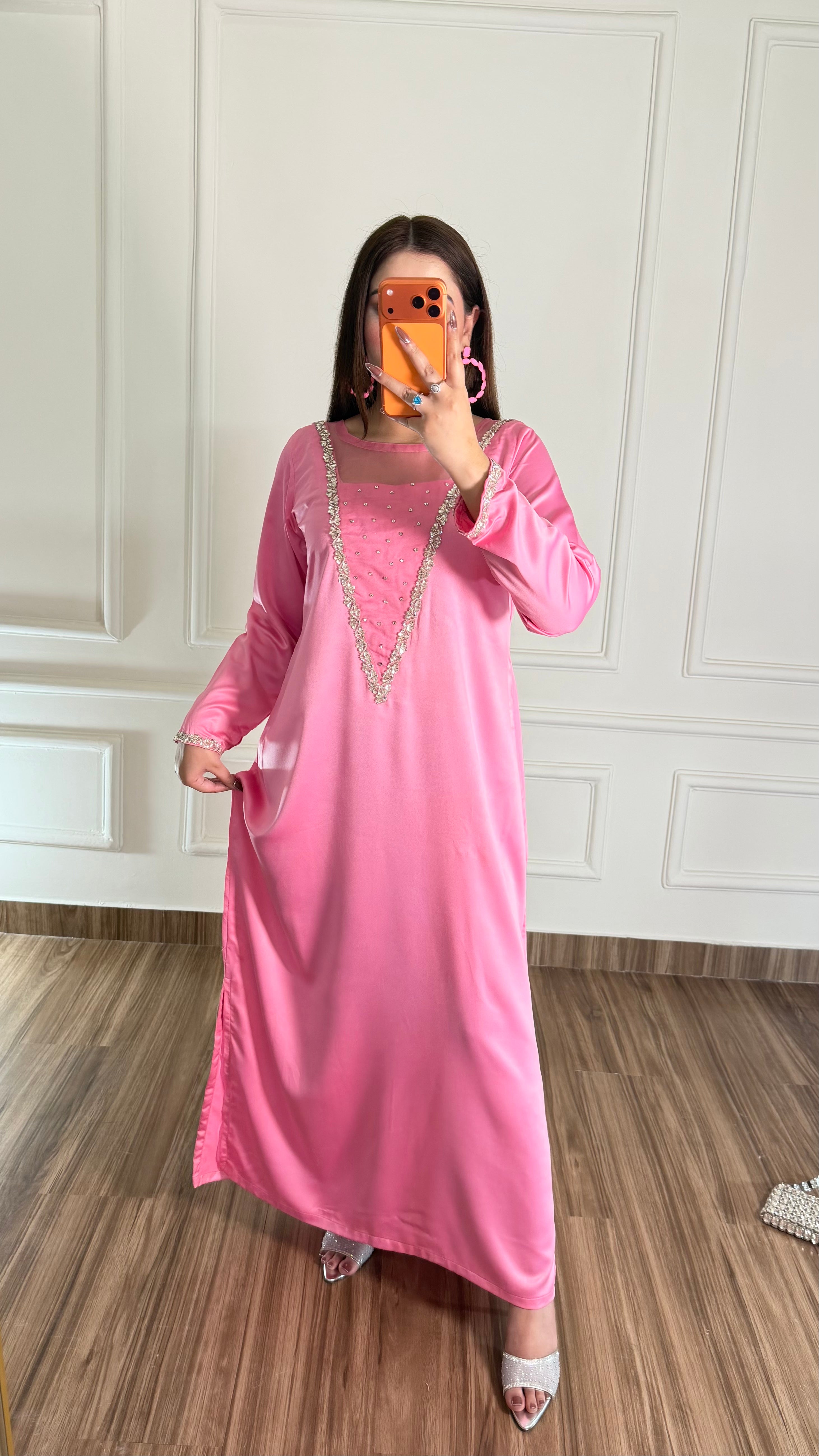 Pink Crust Silk Kaftan for Women | Hand Embellished Luxury Kaftan Dress