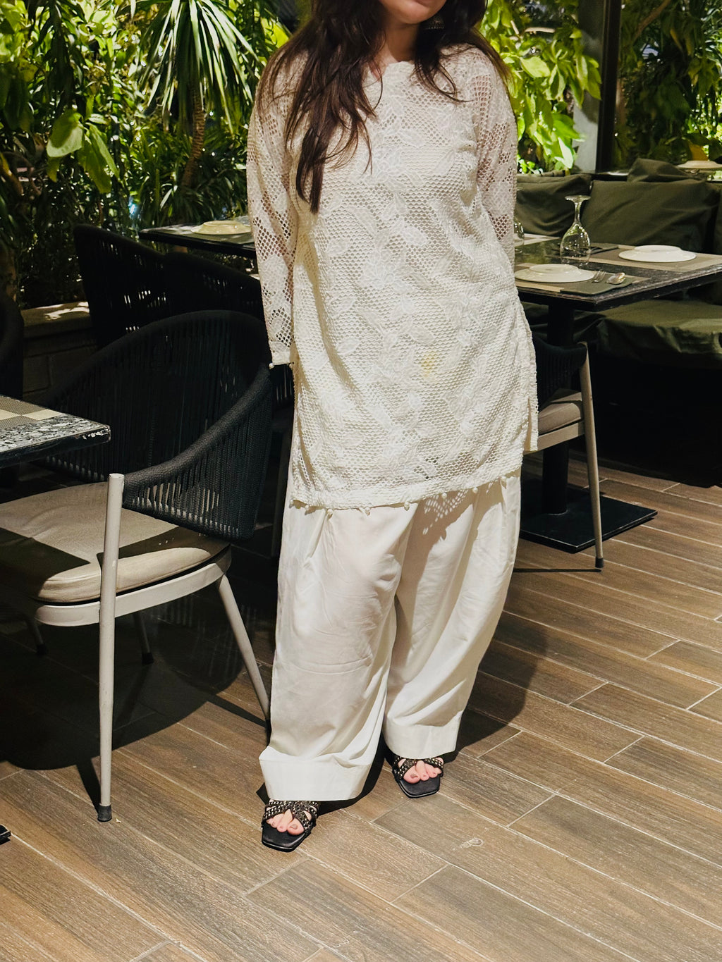 Safaid Chand Chikankari Farshi Shalwar Set for Women | White 2 Piece Embroidered Outfit