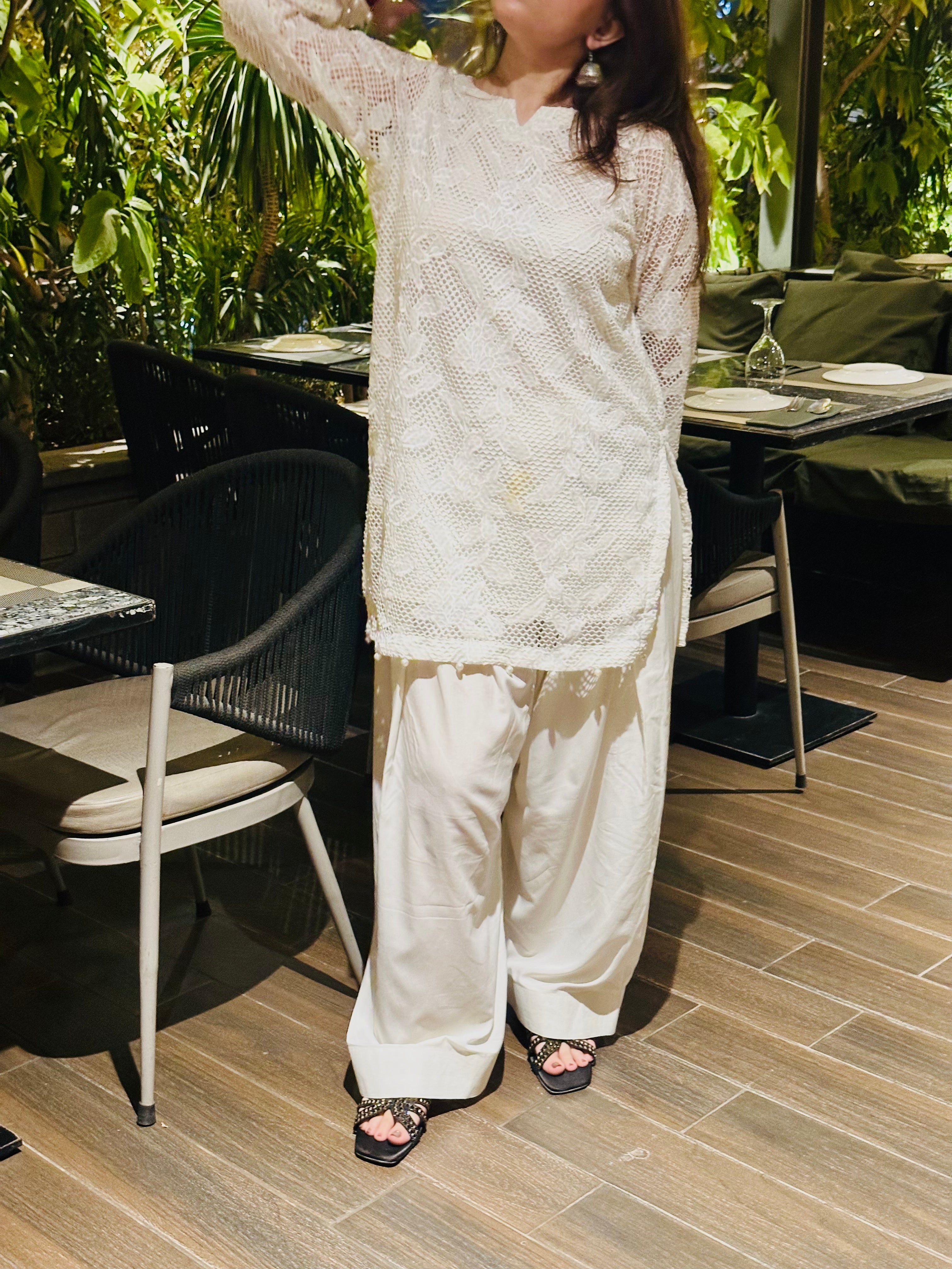 Safaid Chand Chikankari Farshi Shalwar Set for Women | White 2 Piece Embroidered Outfit