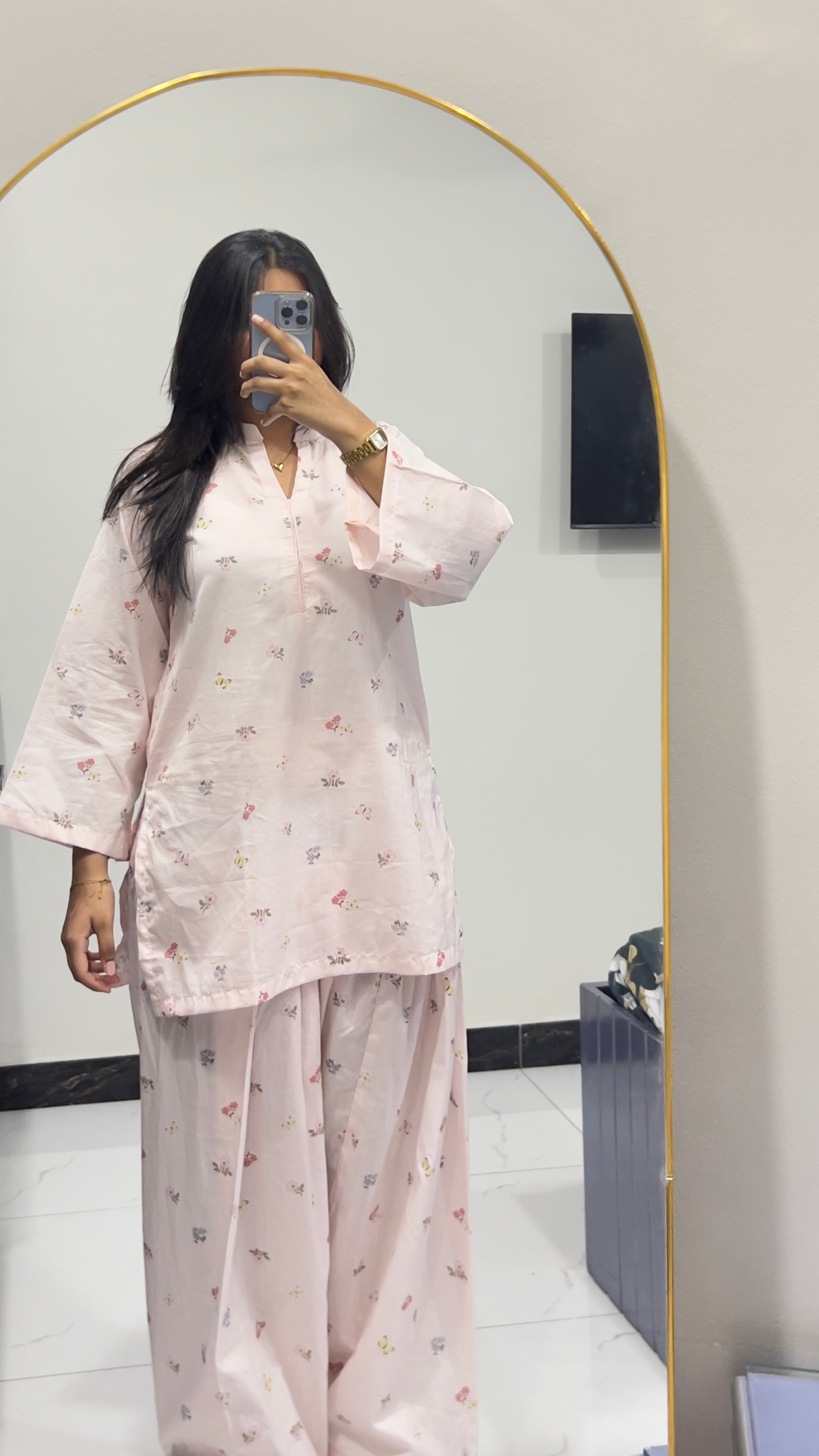 Pink Printed Farshi Shalwar Set for Women | 2 Piece Lawn Summer Outfit