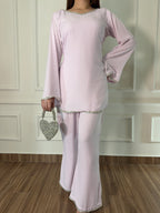 Lilac Georgette Two Piece Set for Women | Hand Embellished Shirt & Plazo