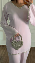 Lilac Georgette Two Piece Set for Women | Hand Embellished Shirt & Plazo